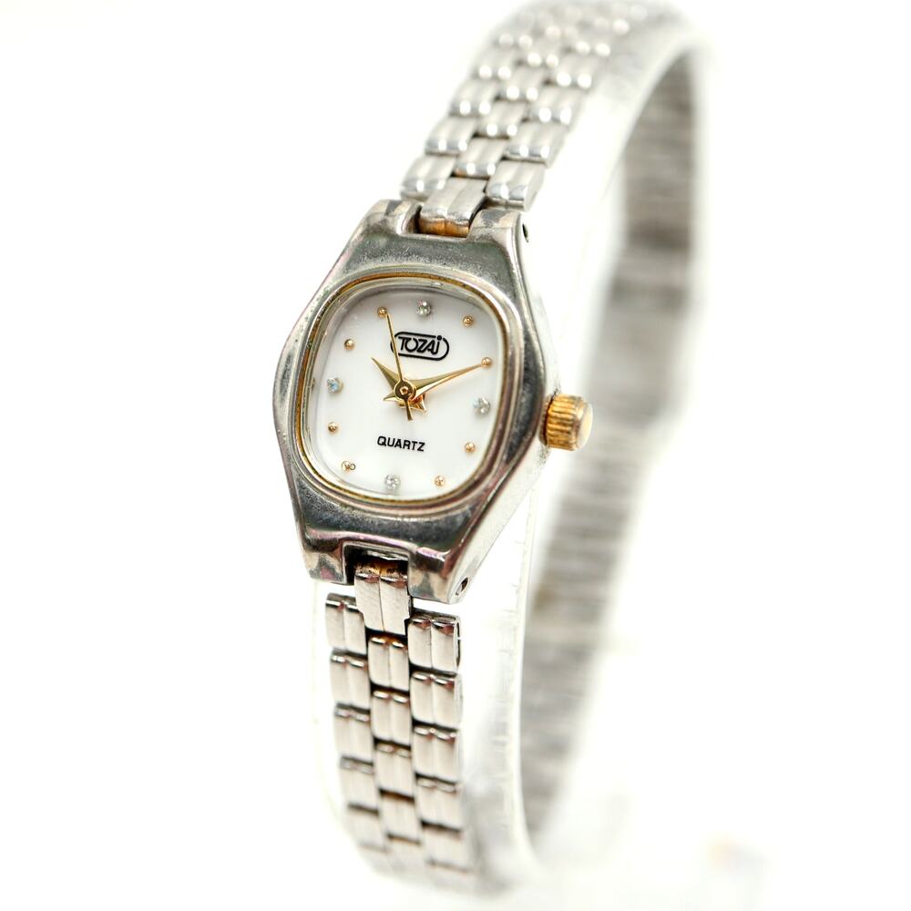 Vintage Tozai Japan Silver Tone Womens 18mm White Oval Watch w New Battery